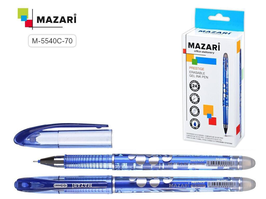 Ручка гелевая стираемая MAZARI "Prestige" синяя, 0,5мм, стерж 122мм