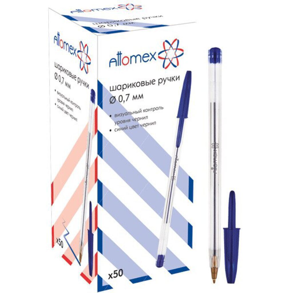 Ручка шар. Attomex, 0,7мм, синяя, прозрачный корпус
