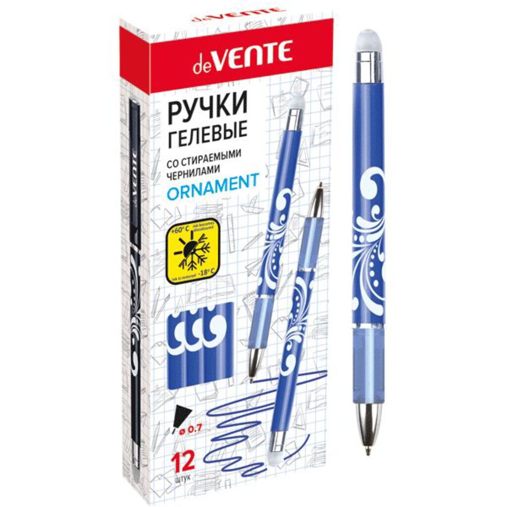 Ручка гелевая стираемая deVENTE "Орнамент" синяя, 0,7мм