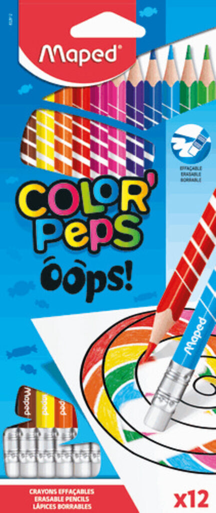 Карандаши цвет. 12цв  Maped Color Peps  пластиковые, с ластиком, стираемые