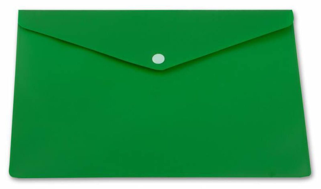 Конверт на кнопке А4 0,18мм непрозр., глянц. однотонный, зелёный