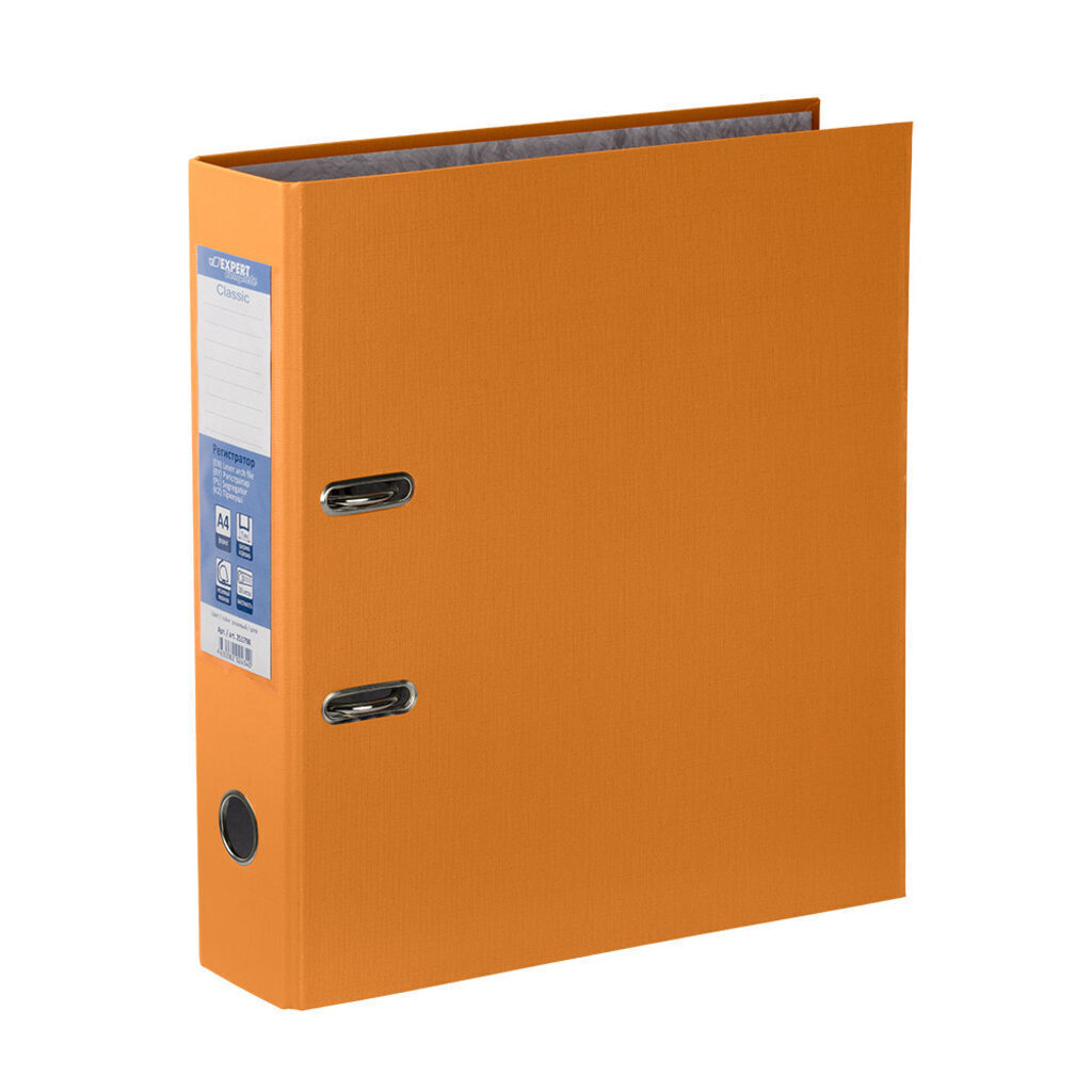 Регистратор А4  75мм PVC, Classic, оранжевый, карман