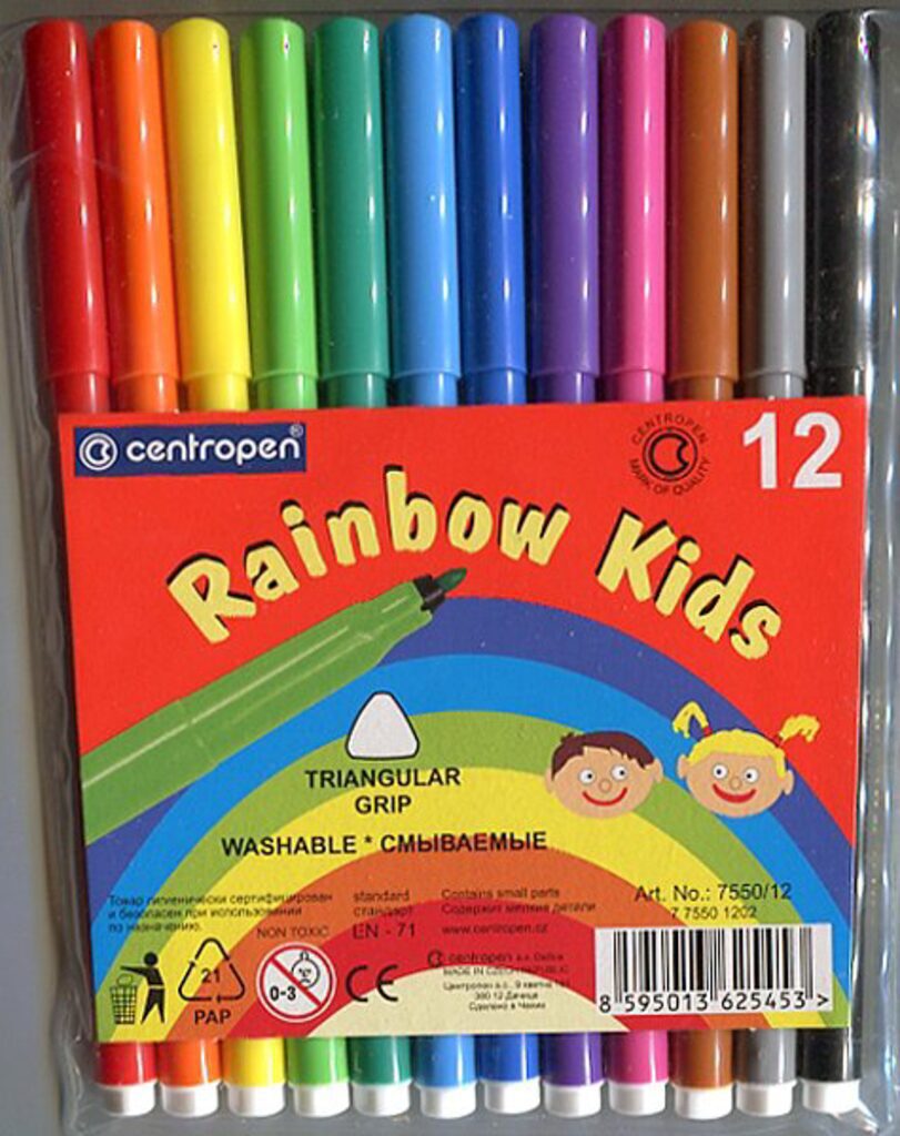 Фломастеры  12цв "Centropen rainbow kids", треуг.захват, пластик.уп-ка