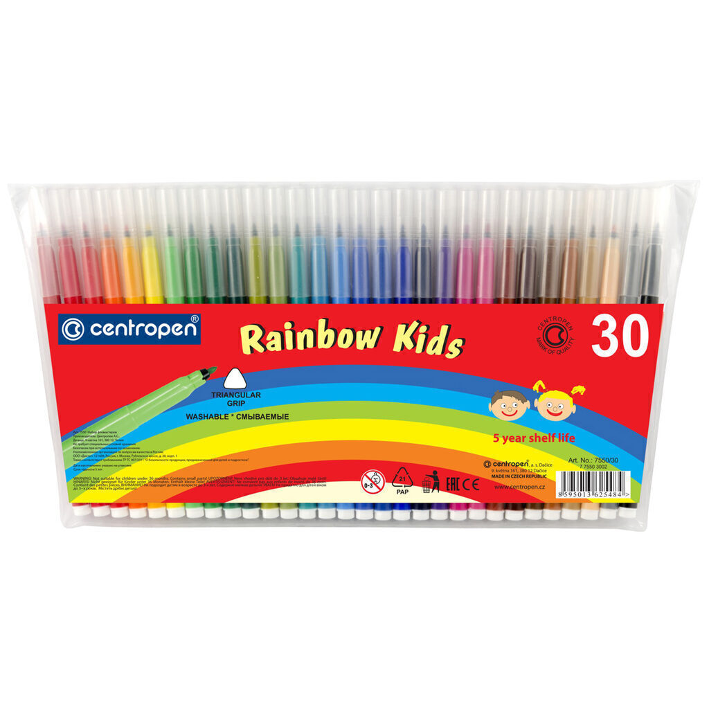 Фломастеры  30цв "Centropen rainbow kids" треуг.захват, блистер