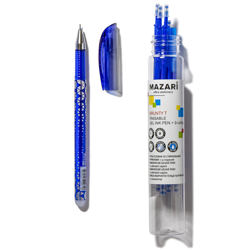 Набор ручка гелевая стираемая + 9 стержней MAZARI "Brunty T" синяя, 0,5мм