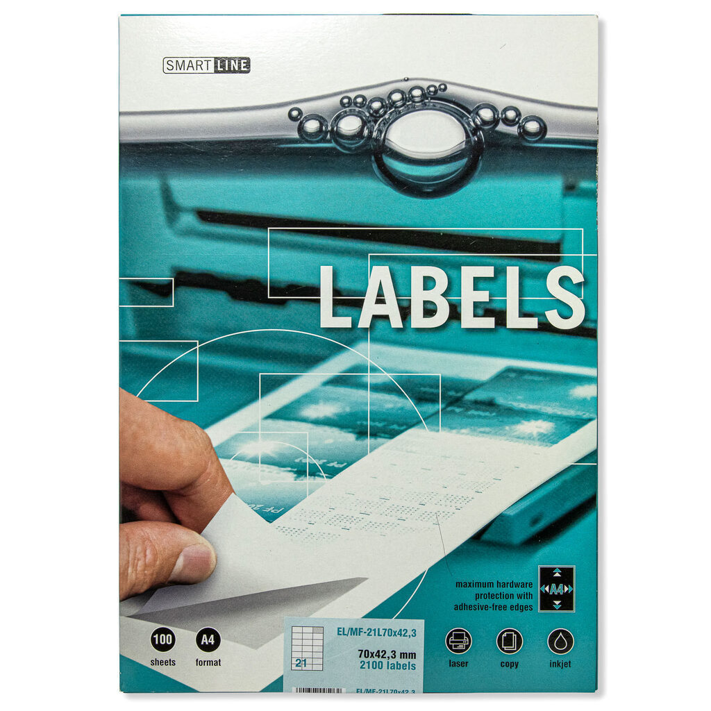Этикетки самокл. SmartLine Labels лист А4, 70*42,3мм, белые, 100 листов, 21 эт/л