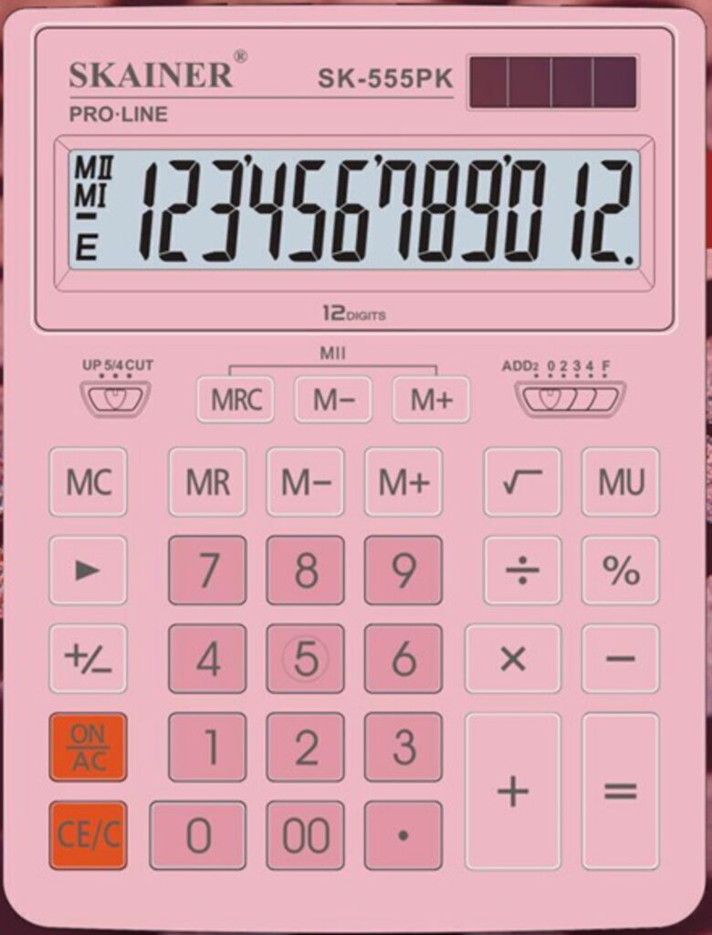 Калькулятор  12 разр. Skainer  настольный двойное питание розовый (аналог Casio GR-12 )_СПЕЦ.ЦЕНА