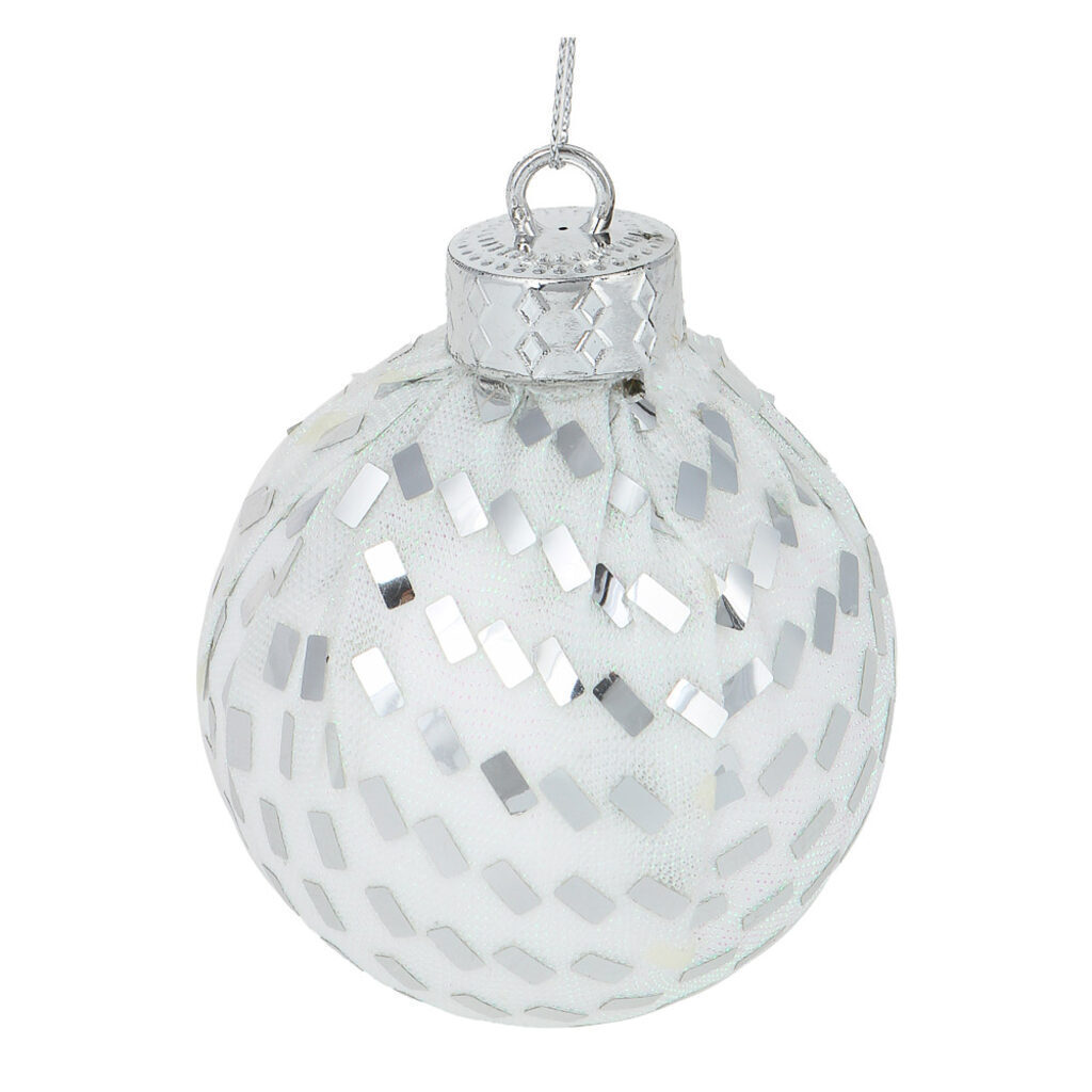Ёлочный шар  8 см, пластик, белый с серебром
