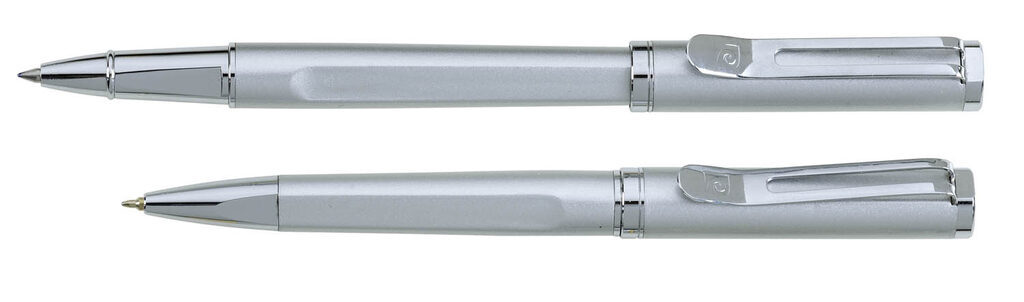 Набор: ручка шариковая+роллер Pier Cardin, корпус-латунь, серебро, сталь+хром
