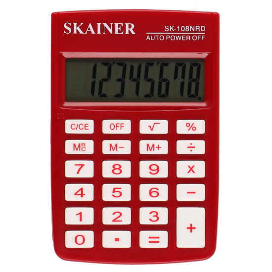 Калькулятор   8 разр. Skainer  карманный  питание от батарейки красный