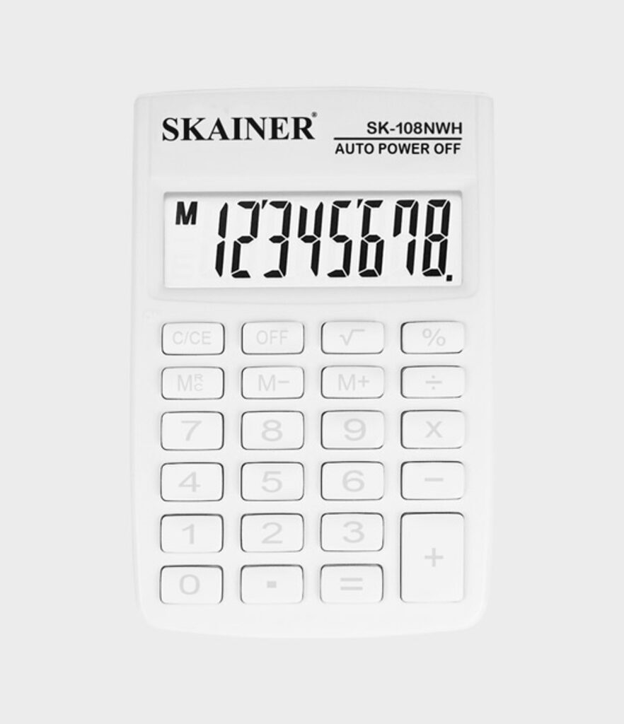 Калькулятор   8 разр. Skainer  карманный  питание от батарейки белый