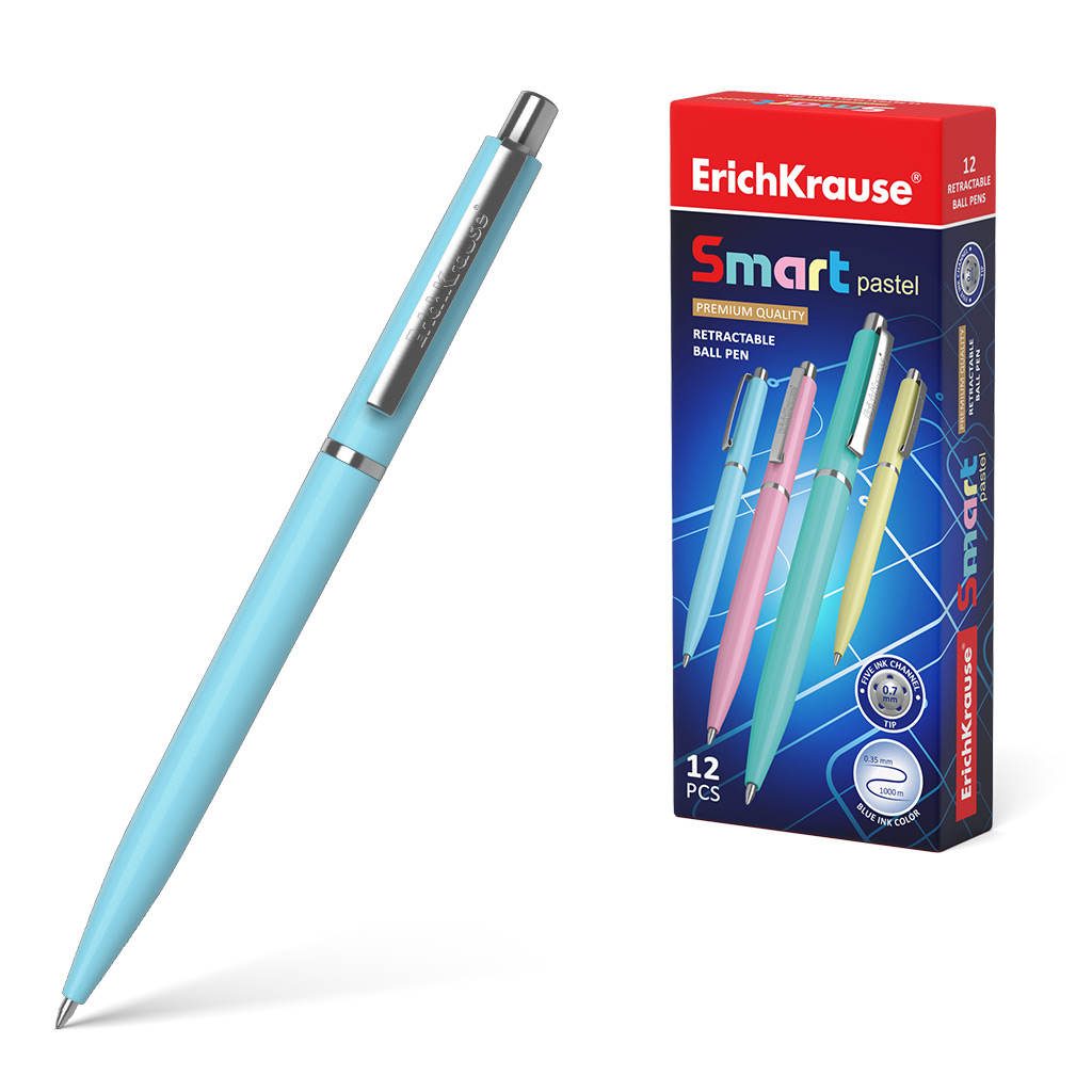 Ручка шариковая автоматическая ErichKrause Smart® Matic Pastel 0.7, цвет чернил синий (в коробке по 12 шт.)