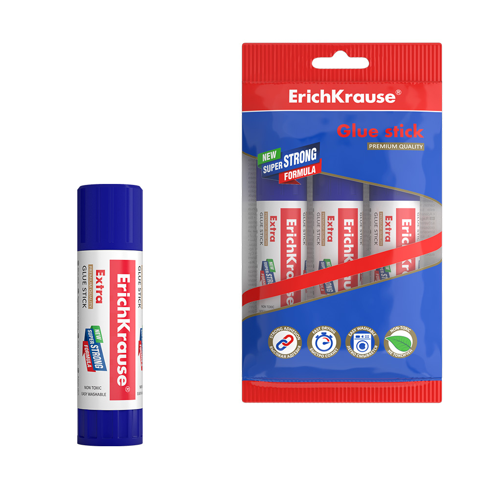 Клей-карандаш ErichKrause® Extra, 21г (в пакете по 3 шт.)