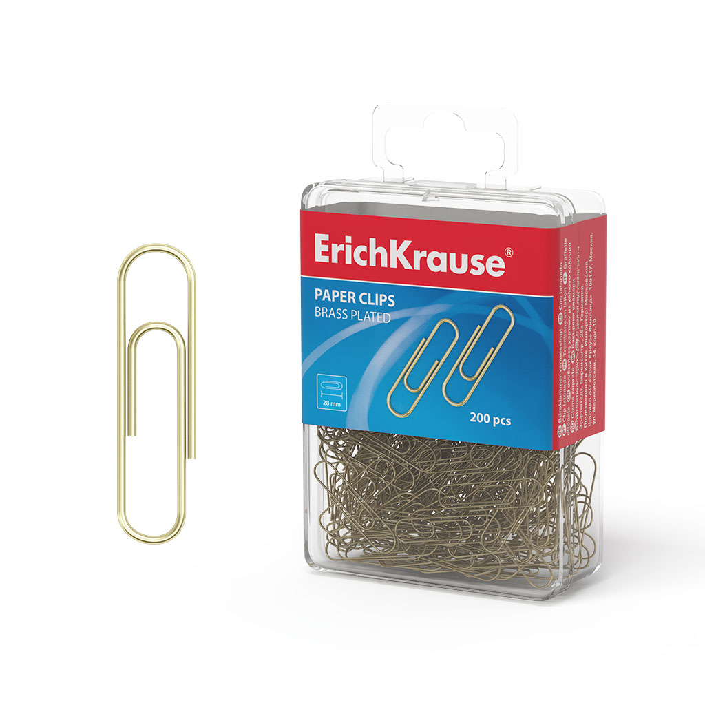 Скрепки металлические омедненные ErichKrause 28мм (в пластиковой коробке по 200 шт.)