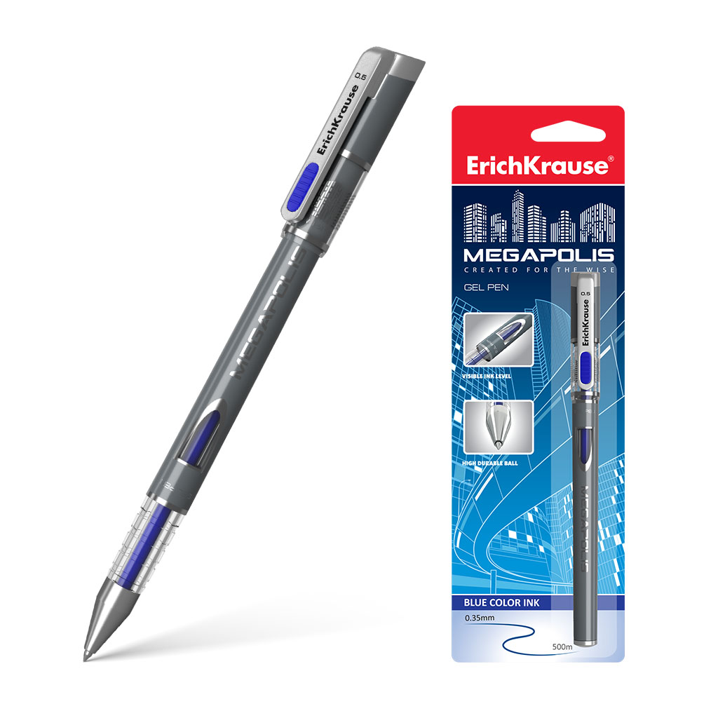 Ручка гелевая ErichKrause MEGAPOLIS Gel Stick 0.5, цвет чернил синий  (в блистере по 1 шт.)