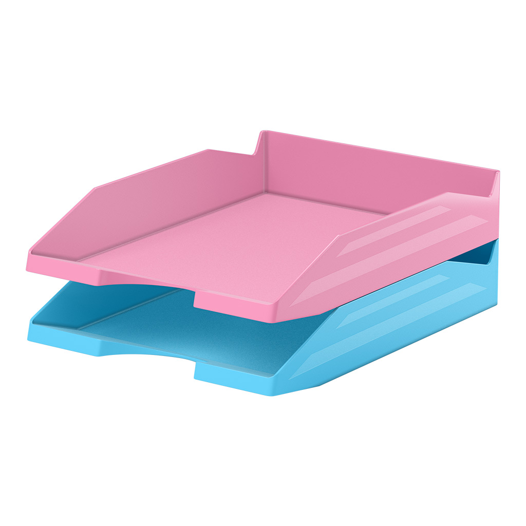 Набор из 2 пластиковых лотков для бумаг ErichKrause® Office, Pastel, розовый и голубой