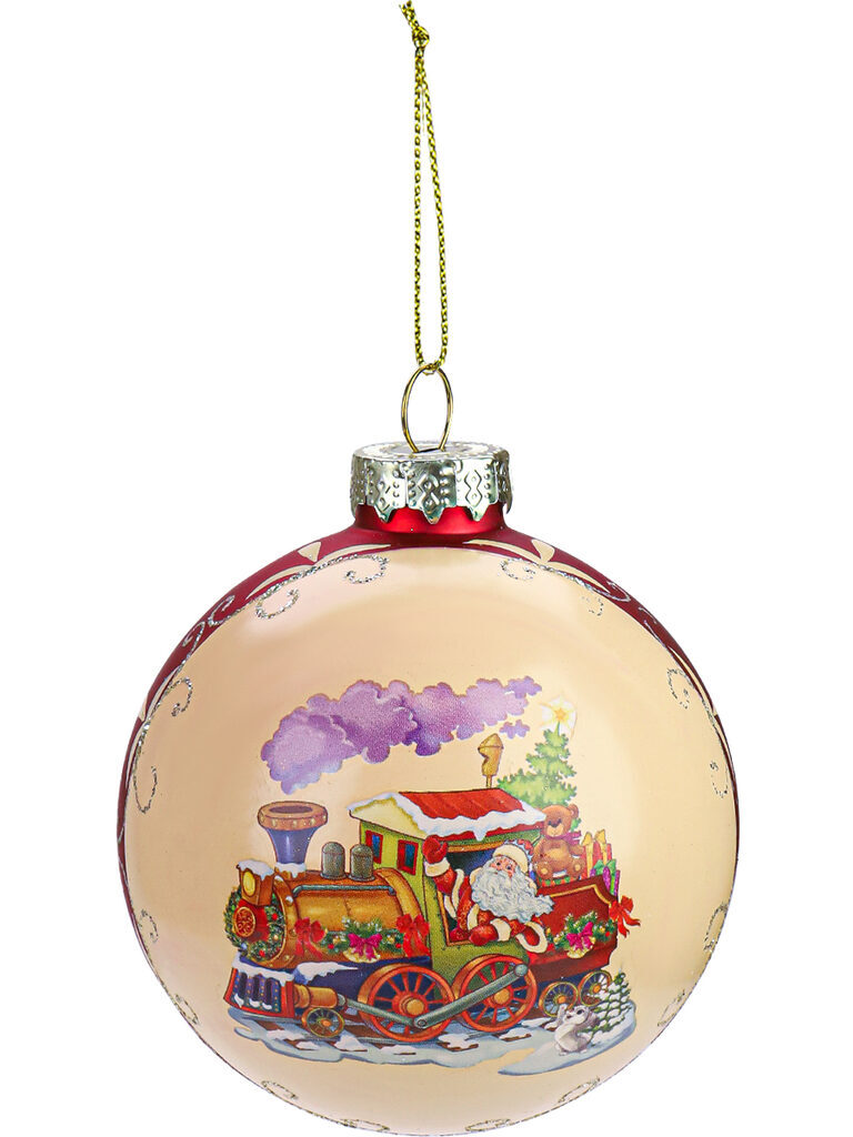 Ёлочный шар  8 см "Рождественский паровозик" стекло