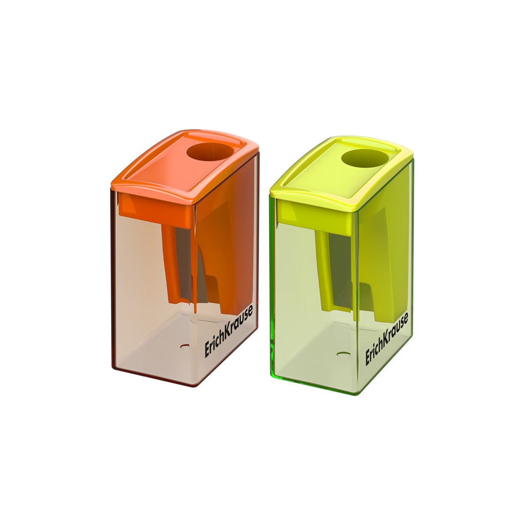 Точилка пластиковая ErichKrause City Mini, Neon, с контейнером, ассорти (в коробке-дисплее по 28 шт)
