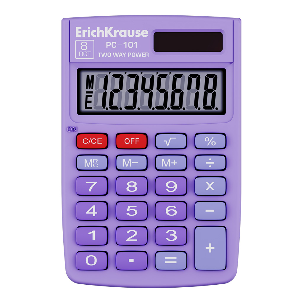 Калькулятор карманный 8-разрядов ErichKrause PC-101 Pastel, фиолетовый (в коробке по 1 шт.)