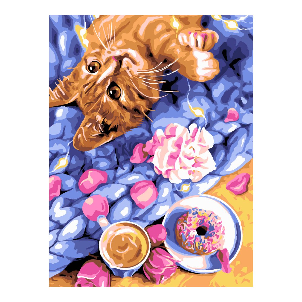Картина по номерам на картоне 20*30см "Кот и сладости"