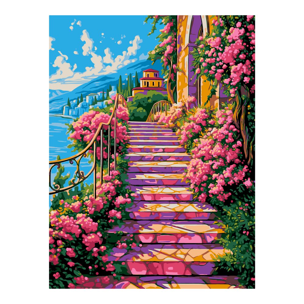 Картина по номерам на картоне 30*40см "Лестница в цветах"