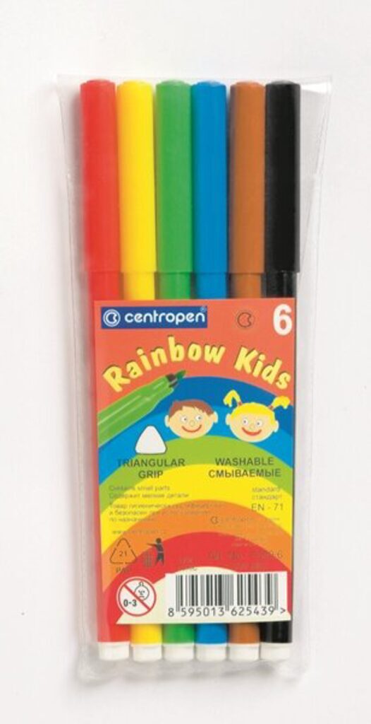 Фломастеры   6цв "Centropen rainbow kids", треуг.захват, пластик.уп-ка