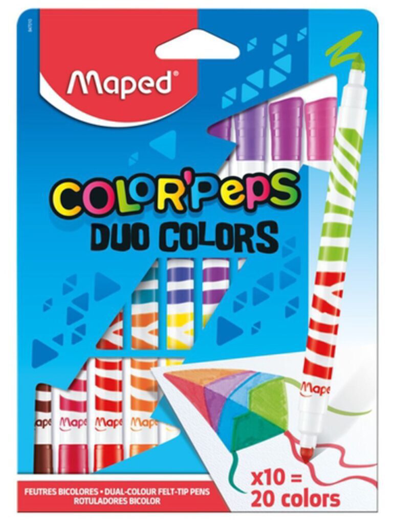 Фломастеры двустор. 20цв/10шт "Maped. Color peps duo", треуг.пиш.узел, суперсмыв, карт.упак.