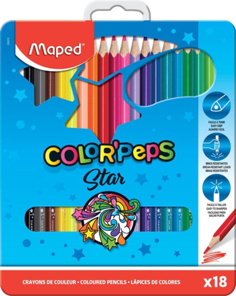 Карандаши цвет. 18цв  Maped Color Peps трехгранные, ударопрочные, метал.упак.