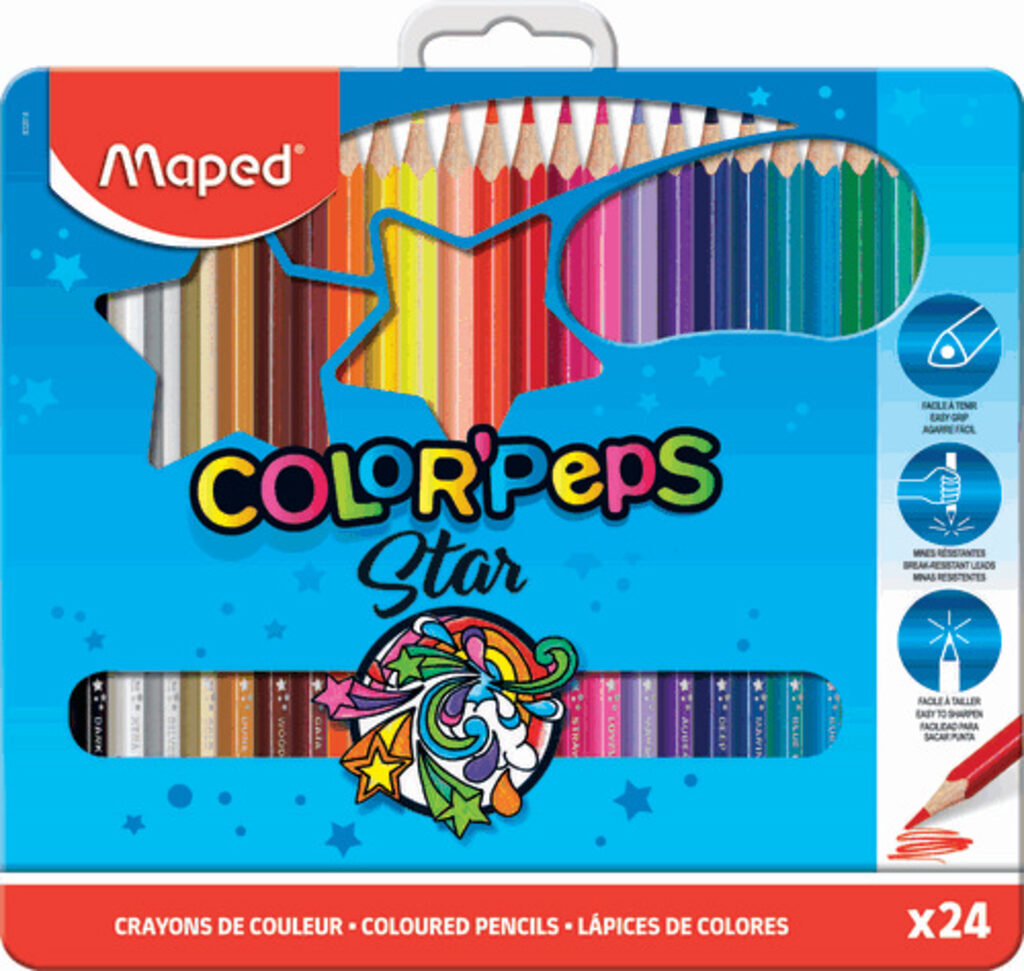 Карандаши цвет. 24цв  Maped Color Peps  трехгранные, ударопрочные, метал.упак.