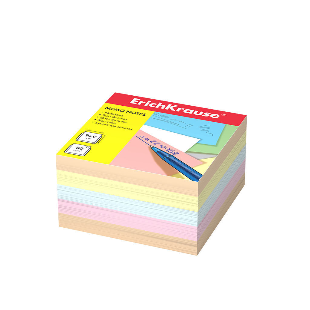 Блок бумаги для записи  (90*90*50мм) цветной 4 цв, непроклеенный, пл. 80г/м2