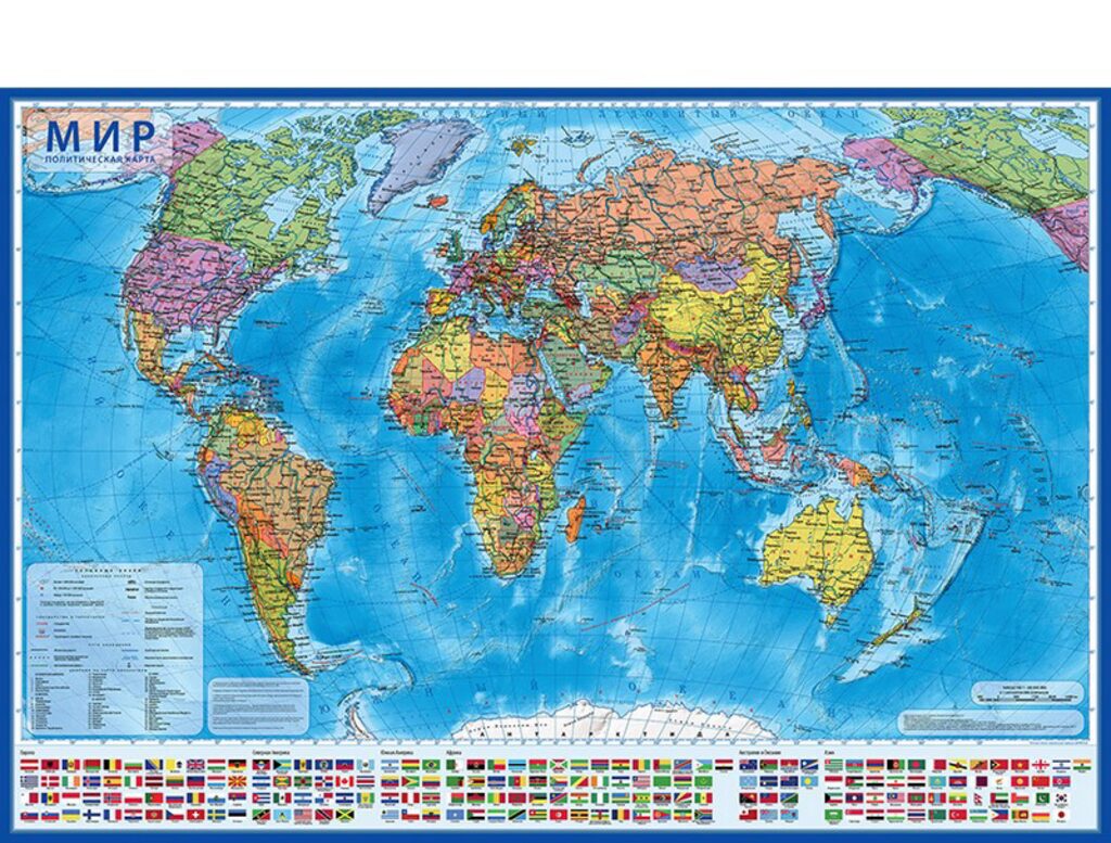 Карта мира Политическая настенная 1:35М 101х61, ламинация, в тубусе