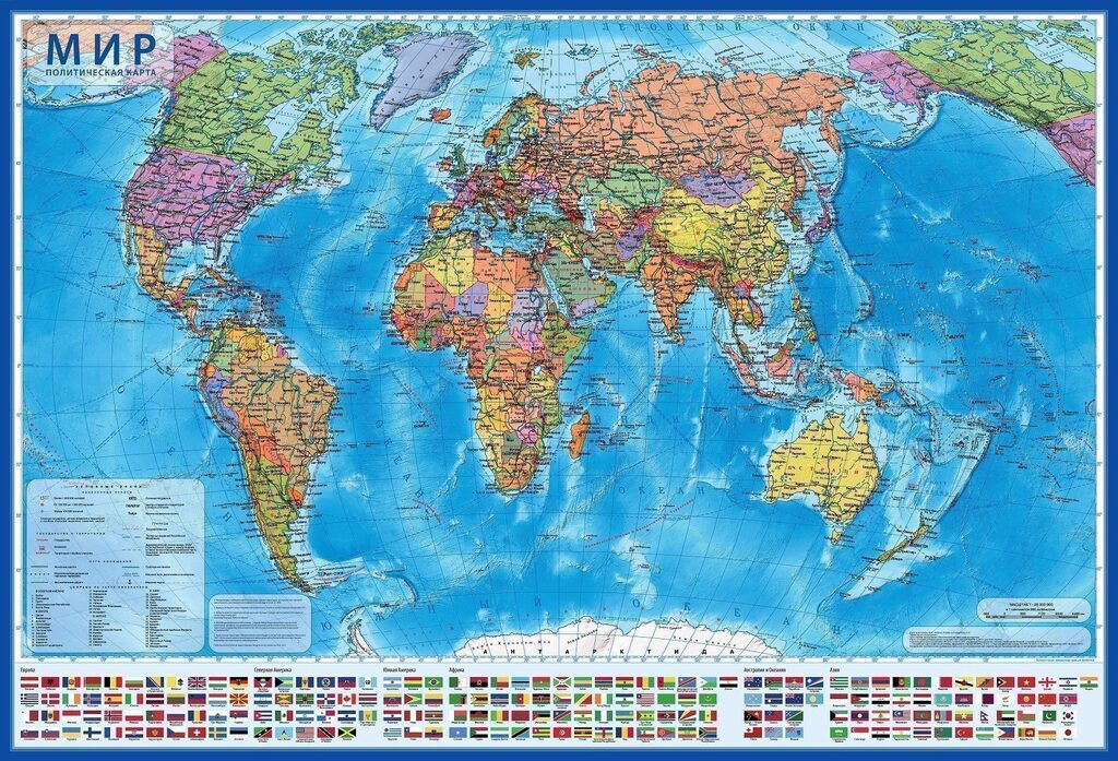 Карта мира Политическая настенная 1:32М 101х70, ламинация
