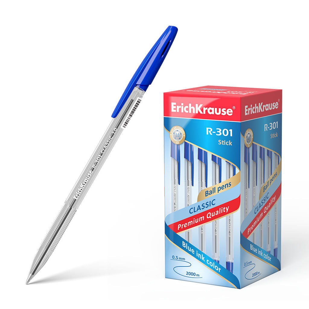 Ручка шар. ЕК R-301 1,0мм CLASSIC синяя, прозр.пласт.корп.