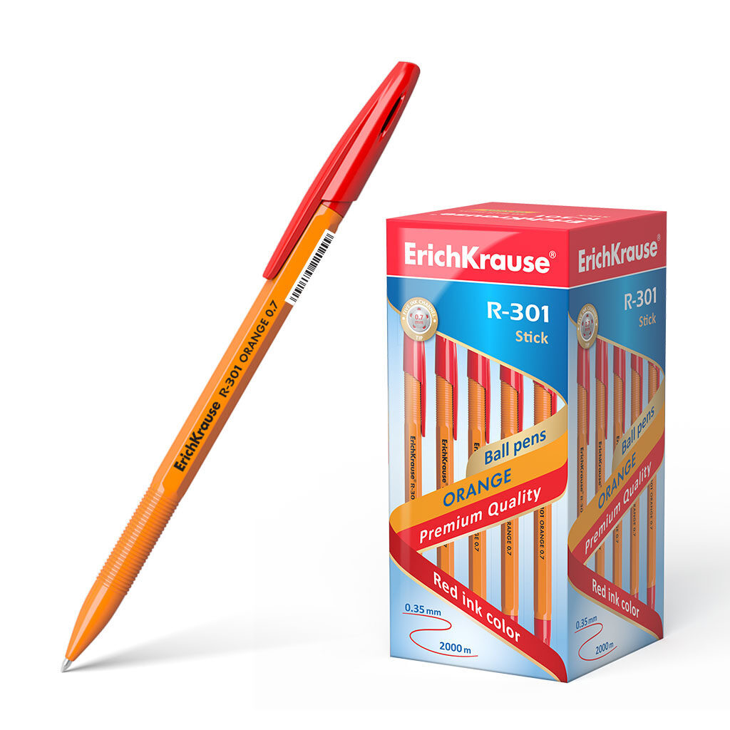 Ручка шар. ЕК R-301 0.7мм ORANGE Stick красная, пласт.корп.