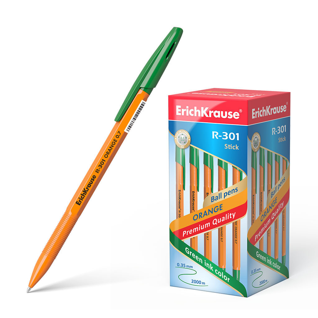 Ручка шар. ЕК R-301 0.7мм ORANGE Stick зелёная, пласт.корп.