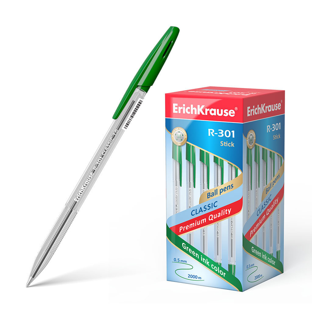 Ручка шар. ЕК R-301 1,0мм CLASSIC зелёная, прозр.пласт.корп.