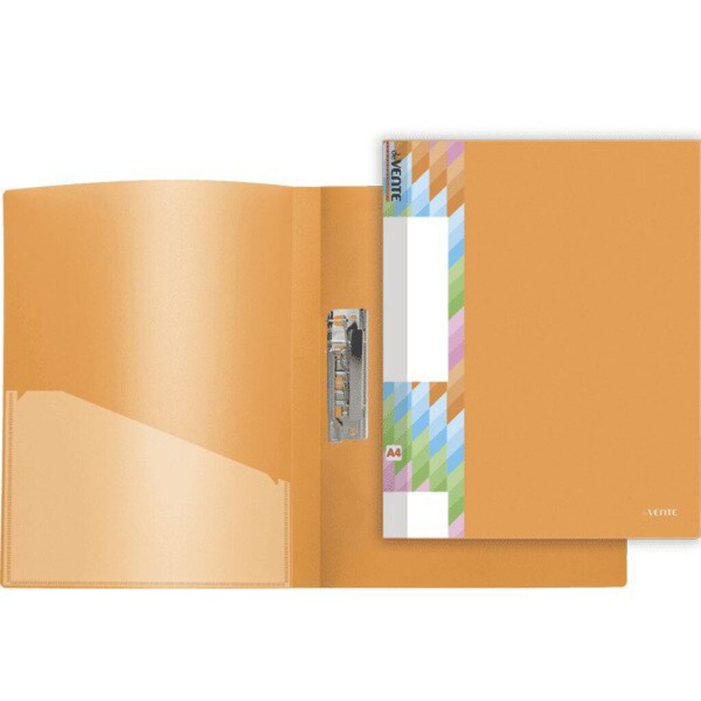 Папка с 1 зажимом А4 0,45 мм, оранжевая, карман с этикеткой