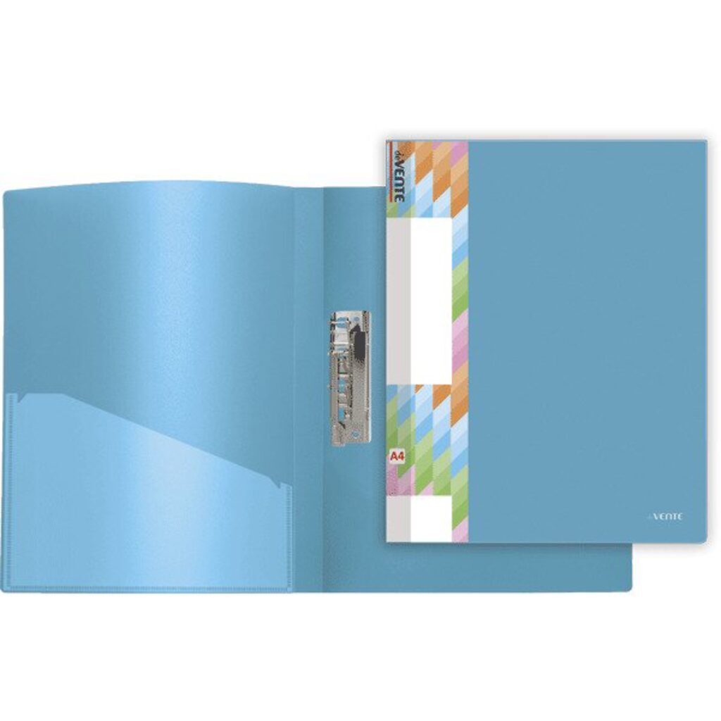 Папка с 1 зажимом А4 0,45 мм, ярко-голубая, карман с этикеткой