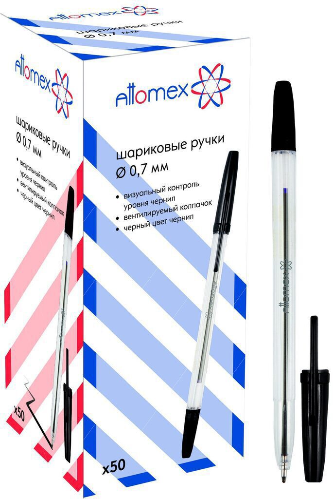 Ручка шар. Attomex, 0,7мм, черная, прозрачный корпус