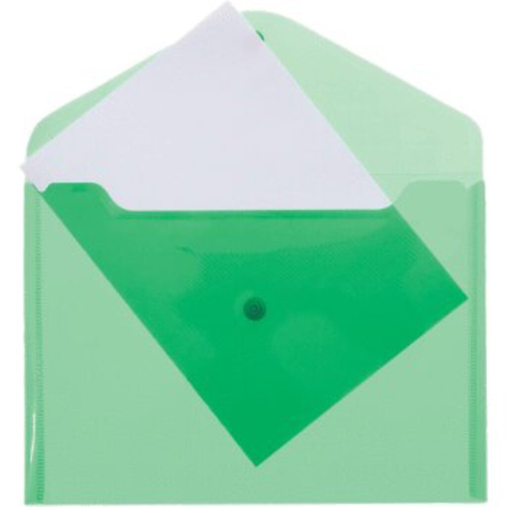 Конверт на кнопке А4 0,12мм полупрозрачный, зеленый